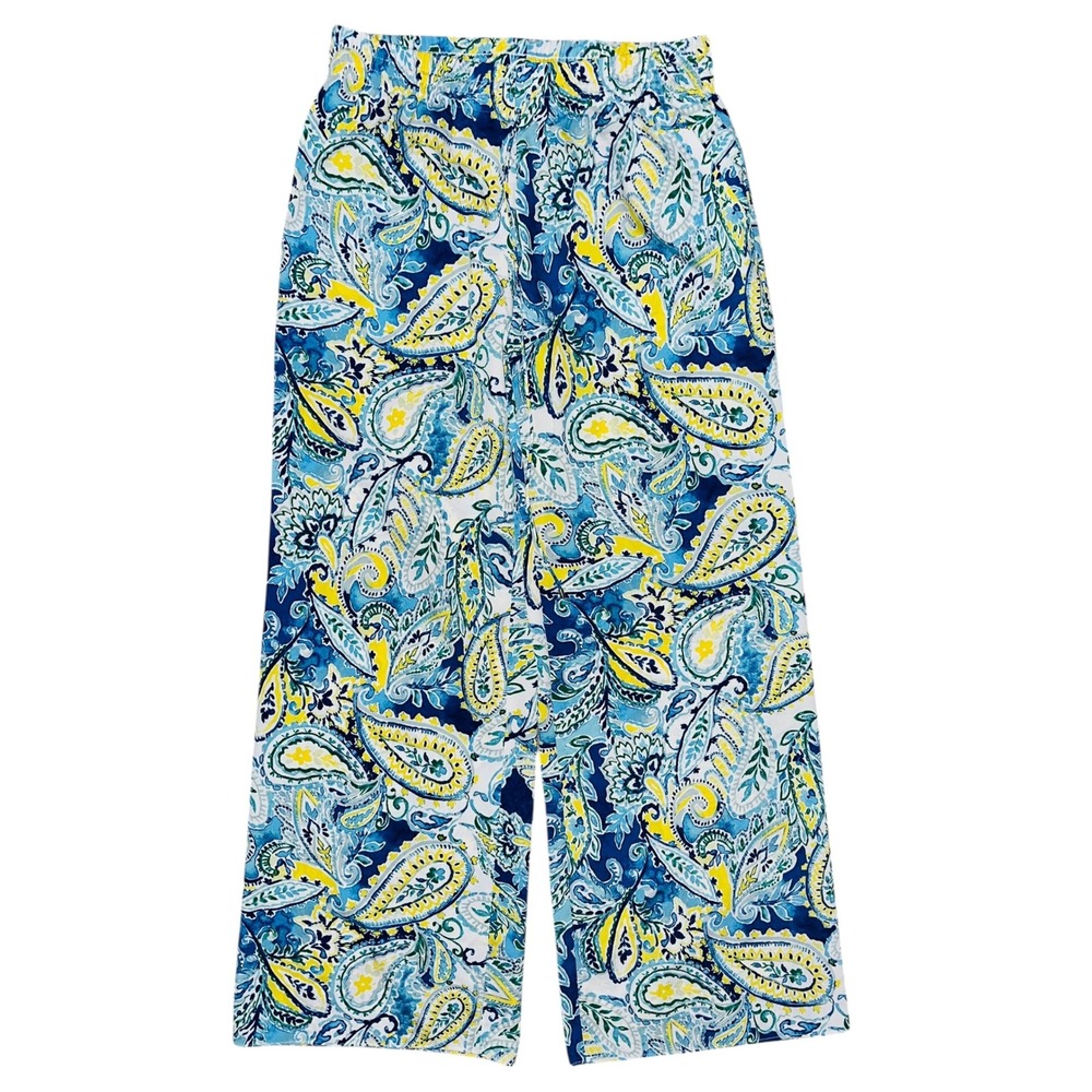 WB2 Ralph Lauren Blue Pocketed Elastic Waist Drawstring Paisley Wide Leg Pants
